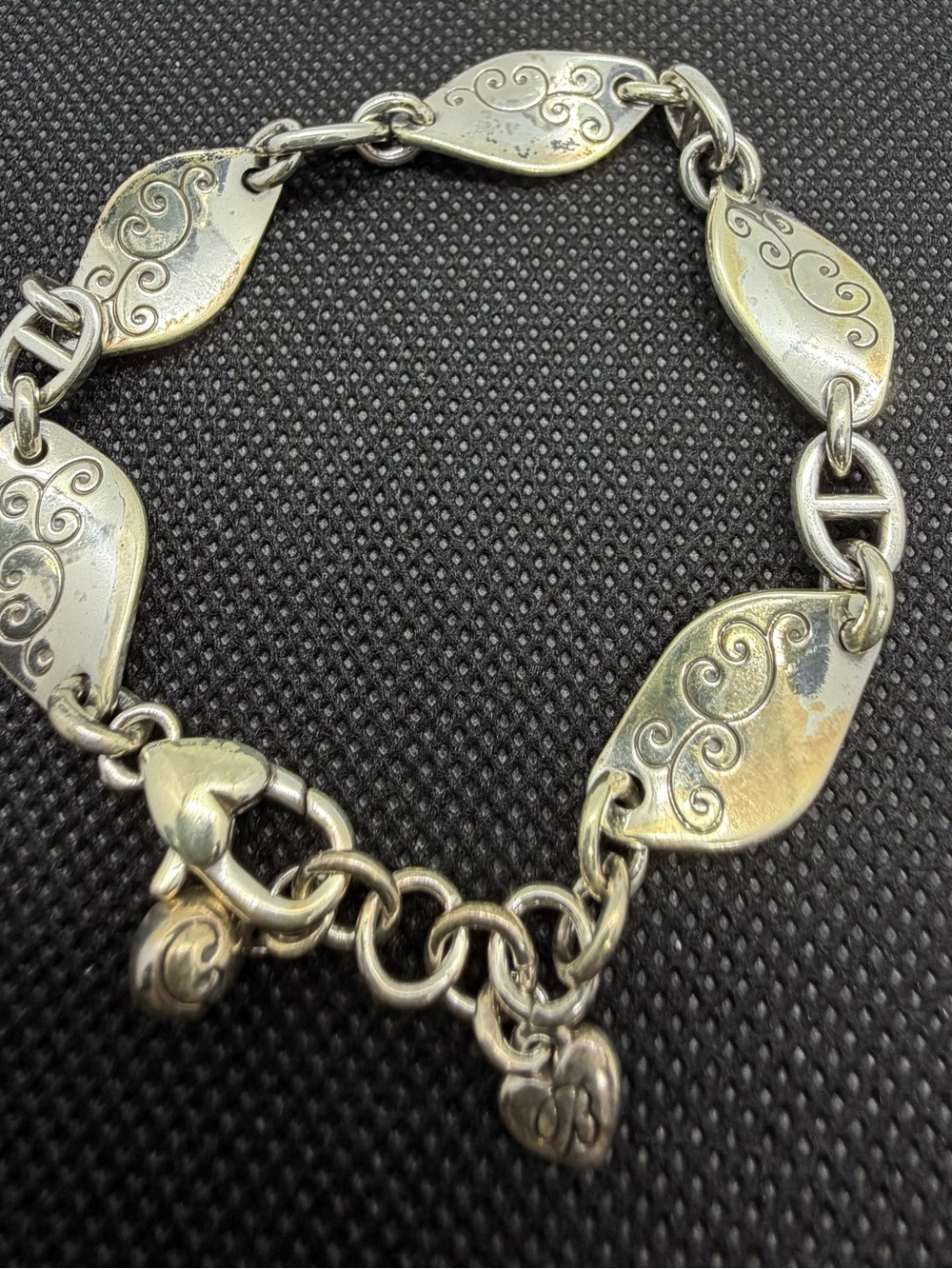 Brighton Silver-Tone Scrolled Link Bracelet with Heart Charms - Silver